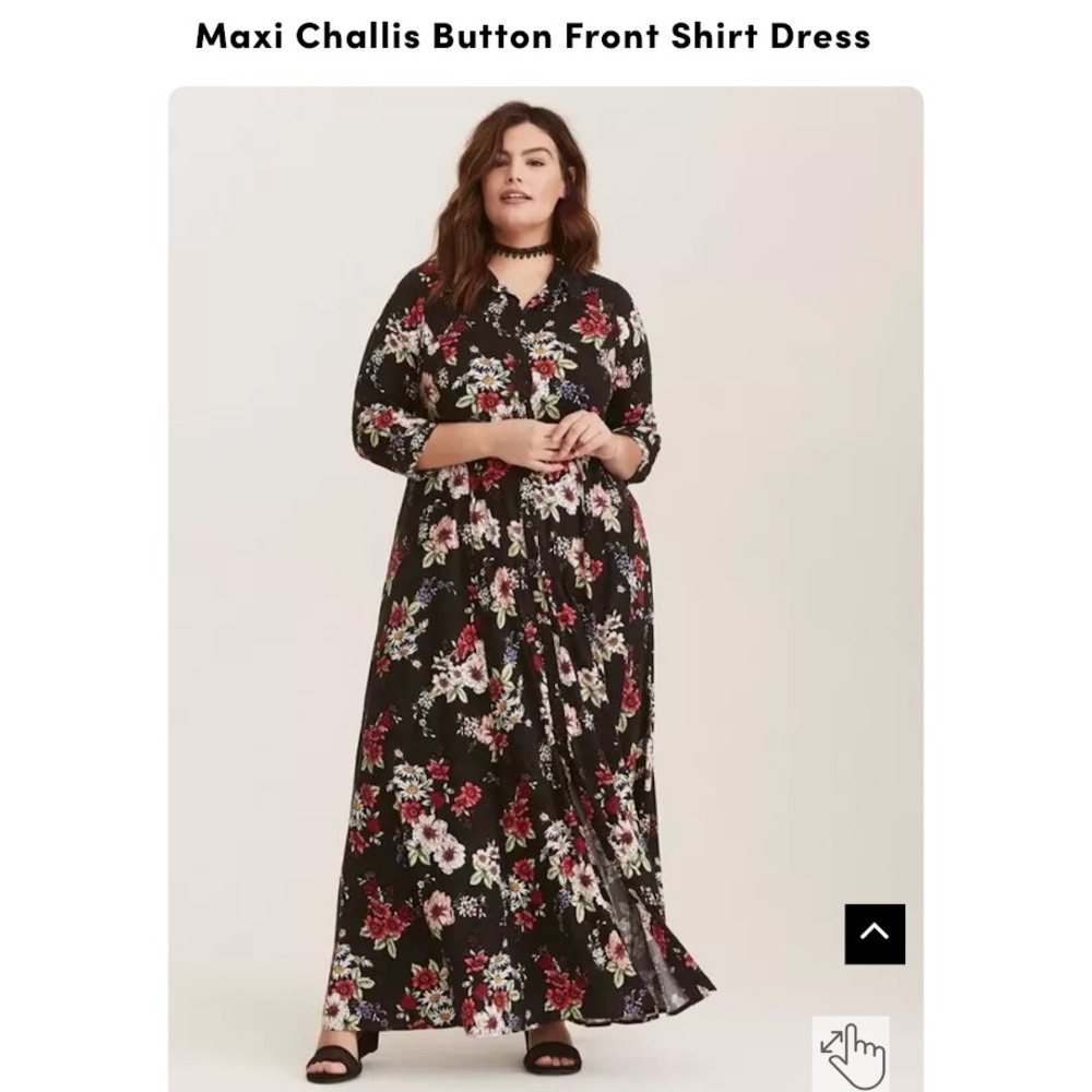 Torrid Maxi Challis Floral Button Front Maxi Dress Black 3/4 Sleeve Size 0/L